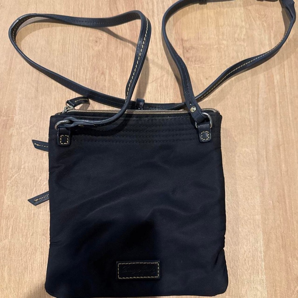 Dooney & Bourke Black Nylon Triple Zip Crossbody Bag Leather Trim Messenger